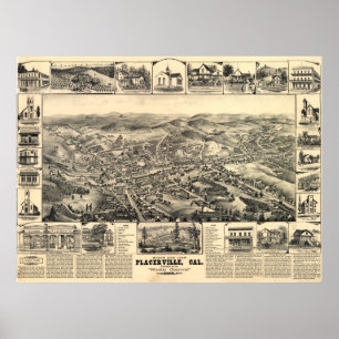 Poster Carte 1888 panoramique de vue d'oeil d'oiseaux de