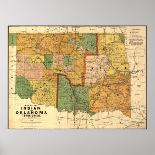 Poster Carte 1892 d'Indien et de territoires de