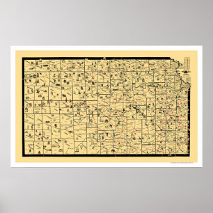 Poster Carte 1897 de chemin de fer du Kansas