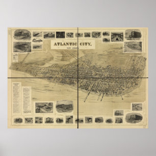 Poster Carte 1900 panoramique de vue d'oeil d'oiseaux