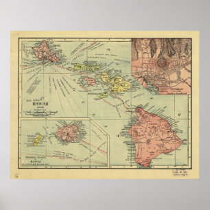 Poster Carte 1912 des îles hawaïennes d'Hawaï