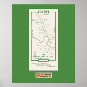 Poster Carte 1914 de vallée de Yosemite