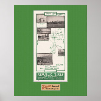 Poster Carte 1914, lac Fallen Leaf et Tallac