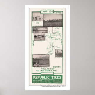 Poster Carte 1914, lac Fallen Leaf et Tallac