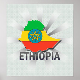 Poster Carte 2,0 de drapeau de l'Ethiopie