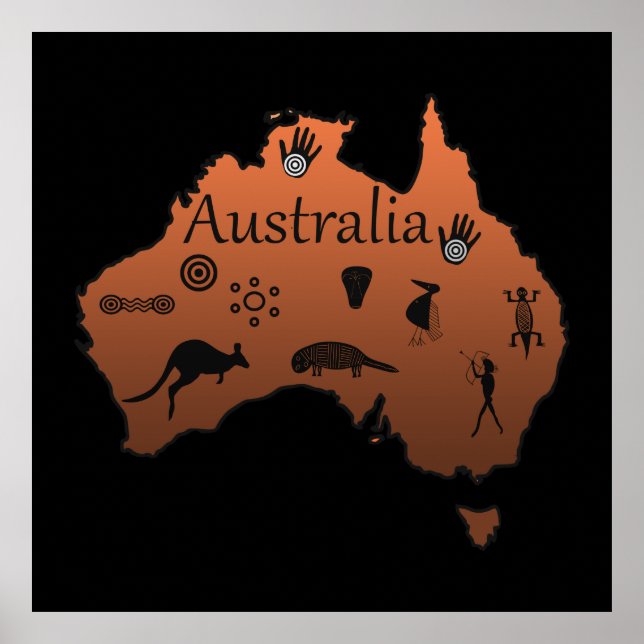Poster carte aborigène australienne avec symboles (Devant)