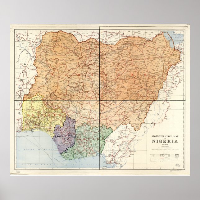 Poster Carte administrative du Nigéria (1965) (Devant)