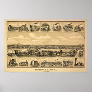 Poster Carte aérienne 1881 Norristown PA Pennsylvanie