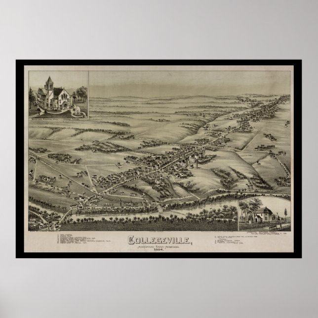 Poster Carte aérienne 1894 Collegeville PA Pennsylvania P (Devant)