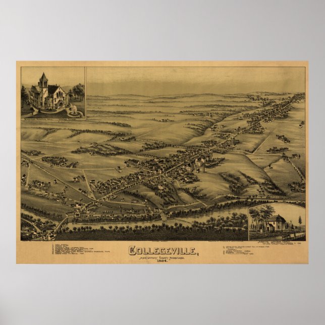 Poster Carte aérienne 1894 Collegeville PA Pennsylvanie (Devant)