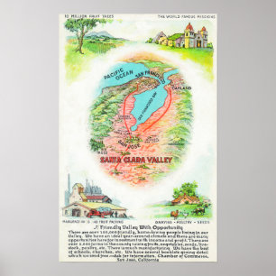 Poster Carte aérienne du comté de Santa Clara avec des