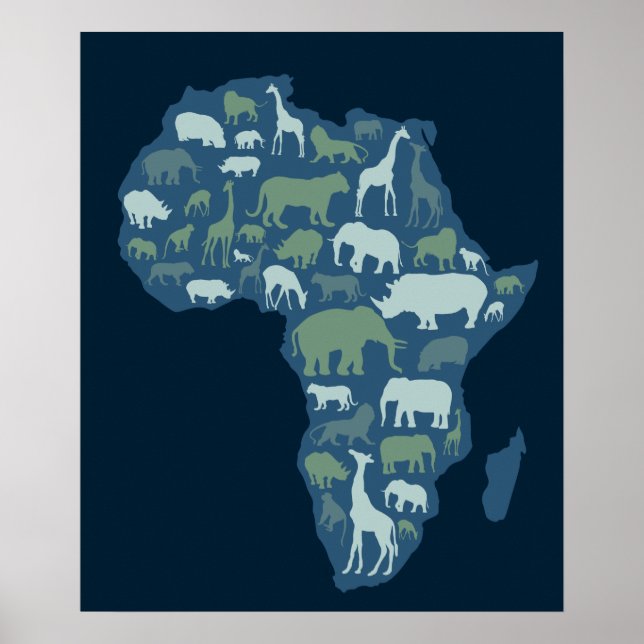 Poster Carte africaine avec silhouette animale (Devant)