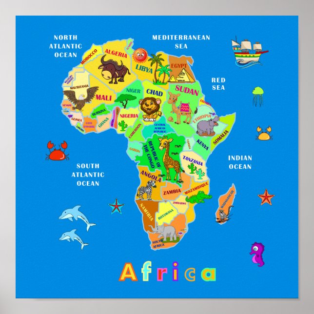Poster Carte africaine pour les enfants (Devant)