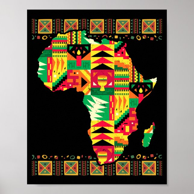 Poster Carte Afrique Kente Art Black Afro Pride Afrique (Devant)