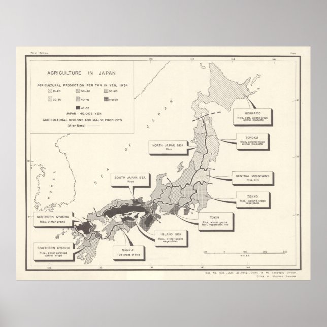 Poster Carte agricole du Japon ancien (1942) (Devant)
