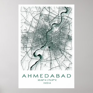 Poster Carte Ahmedabad Gujarat Inde