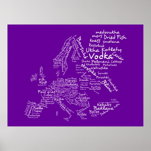 Poster Carte alimentaire de l'Europe (violet) (Devant)