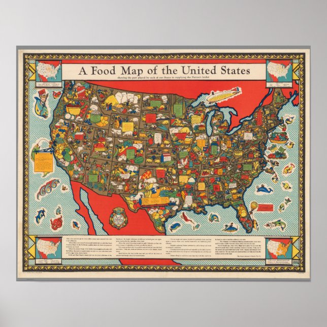 Poster Carte alimentaire des États-Unis (Devant)