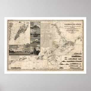 Poster Carte allemande de la Chine avec Guangdong et le