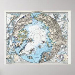 Poster Carte allemande du pôle Nord (1891)