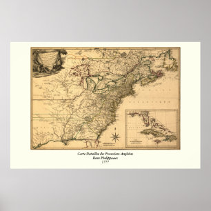Poster Carte américaine de colonies du cru 1777 par