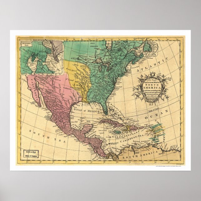 Poster Carte Amérique du Nord 1763 (Devant)