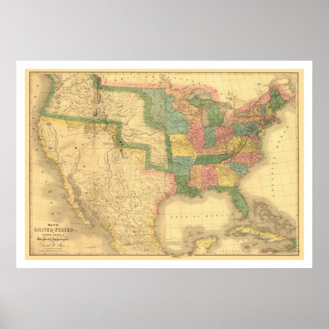 Poster Carte Amérique Extraordinaire 1839 (Devant)