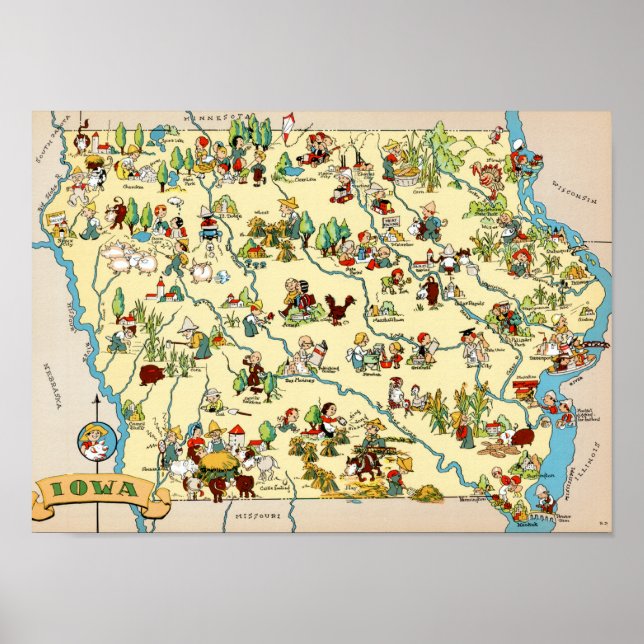 Poster Carte amusante Iowa (Devant)