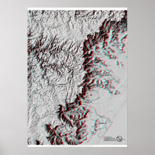 Poster Carte Anaglyph - Géoparc utiliser des lunettes 3D