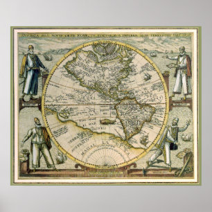 Poster Carte Ancienne, America Sive Novus Orbis, 1596