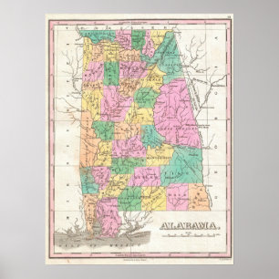 Poster Carte ancienne de l'Alabama (1827)