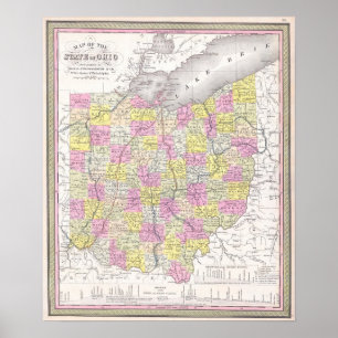 Poster Carte ancienne de l'Ohio, 1850