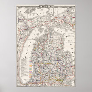 Poster Carte ancienne de luxe de la région du Michigan 18