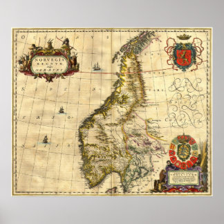 Poster Carte ancienne de Norvège