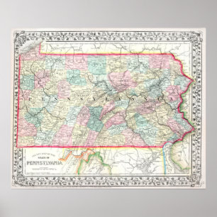 Poster Carte ancienne de Pennsylvanie, 1867