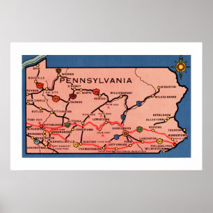 Poster Carte ancienne de Pennsylvanie 20x30  
