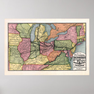Poster Carte ancienne des chemins de fer du Nord-Est, 187