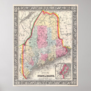Poster Carte ancienne du Maine, 1864
