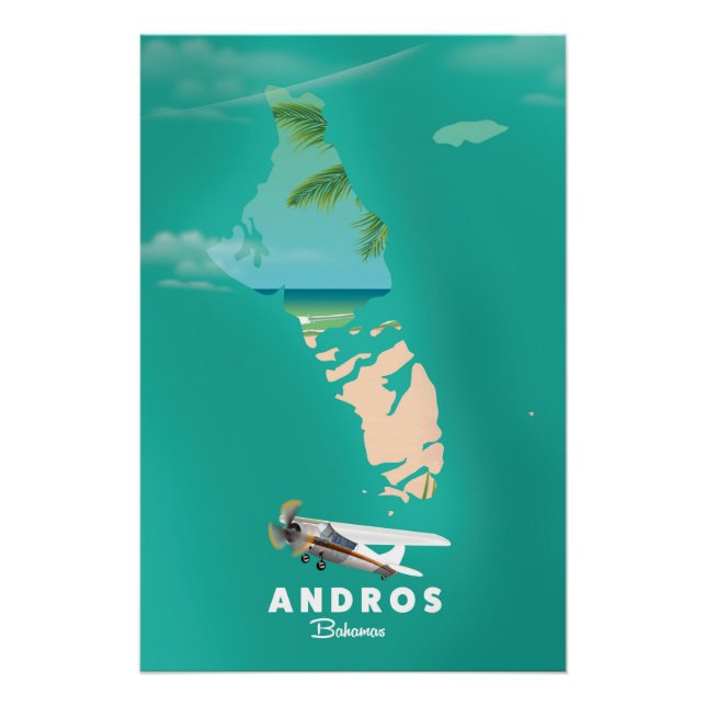Poster Carte Andros Bahamas Vacances. (Devant)