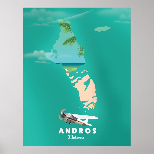 Poster Carte Andros Bahamas Vacances. (Devant)