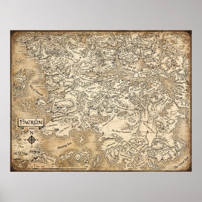Poster Carte annotée de Faerun // Les royaumes oubliés (Devant)