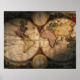 Poster Carte antique 2 du monde