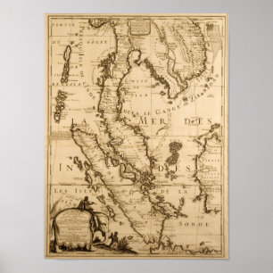 Poster Carte antique d'Asie du Sud-Est   1687