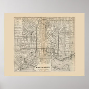 Poster Carte antique de Baltimore le Maryland 1866