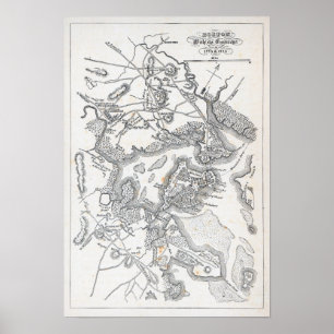 Poster Carte antique de Boston 1775-1776