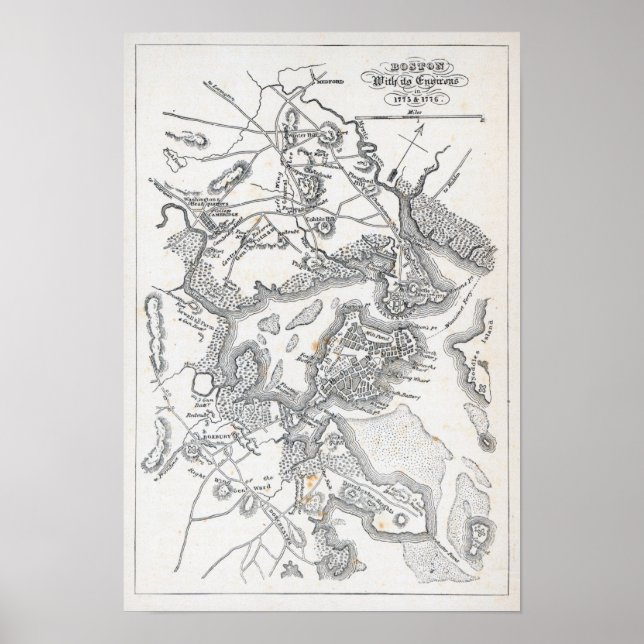 Poster Carte antique de Boston | 1775-1776 (Devant)