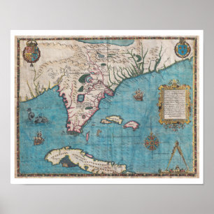 Poster Carte antique de Floride et Cuba