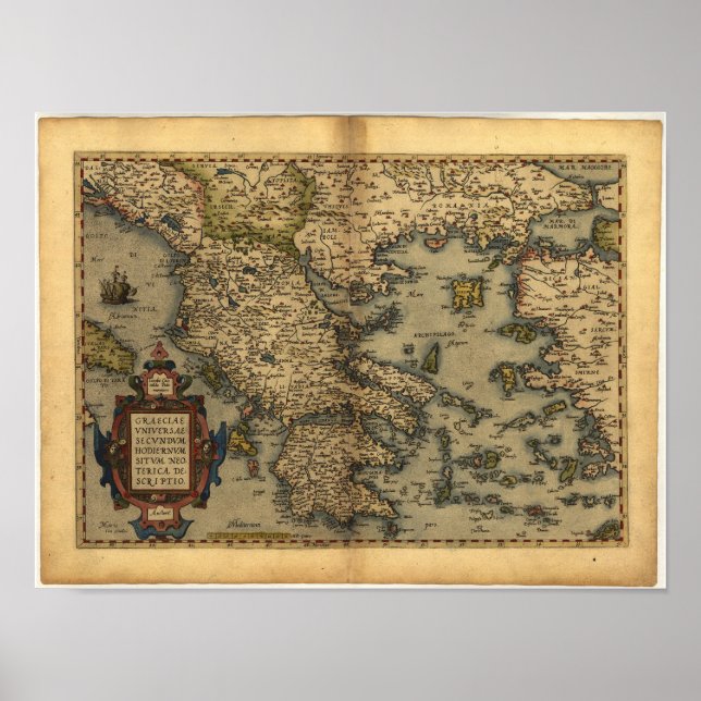 Poster Carte antique de Grèce ORTELIUS ATLAS 1570 A.D. (Devant)