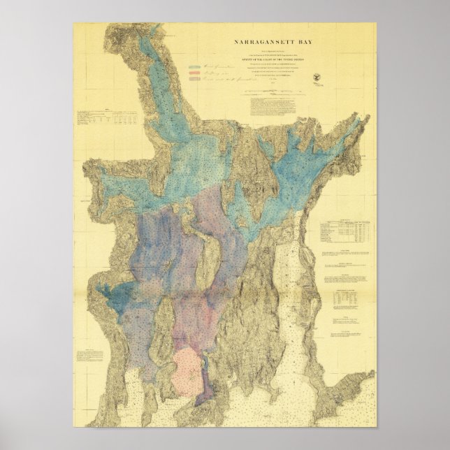 Poster Carte antique de la baie de Narragansett (Devant)