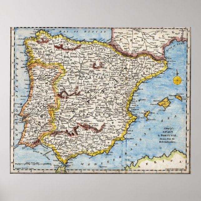 Poster Carte antique de l'affiche de la péninsule ibériqu (Devant)